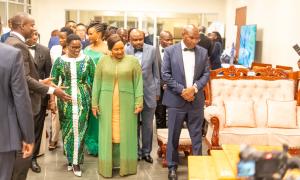 The Chief Guest Tourism and Wildlife Cabinet Secretary Rebecca Miano taken through a tour of the Correctional services exhibition