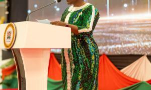 State Department for Correctional Services Principal Secretary Dr. Salome M. Beacco addressing attendees 